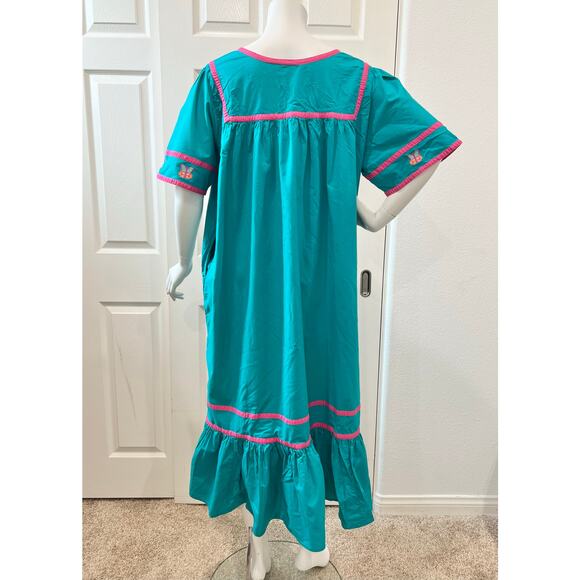 Vintage 80s 90s Blair Teal Butterfly House Dress Size Large Cotton - Picture 7 of 7